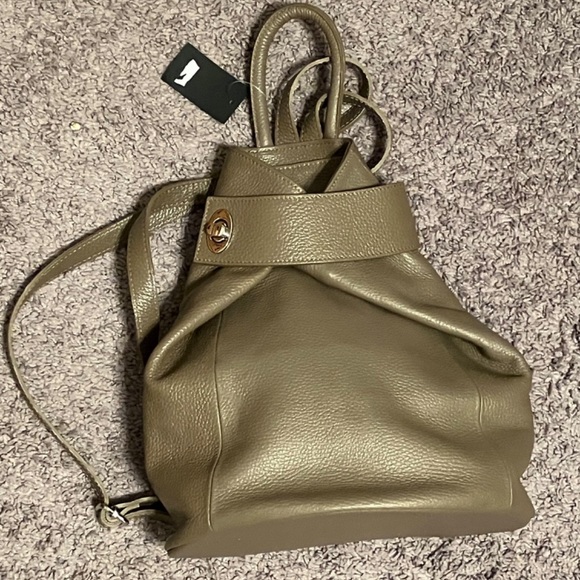 Lucia Pelletterie - women's Italian backpack purse - Olive - Picture 2 of 5